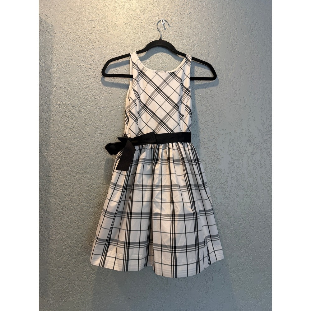 Polo Ralph Lauren Girls Black White Plaid Fit Flare Dress Size 10 Holiday Party